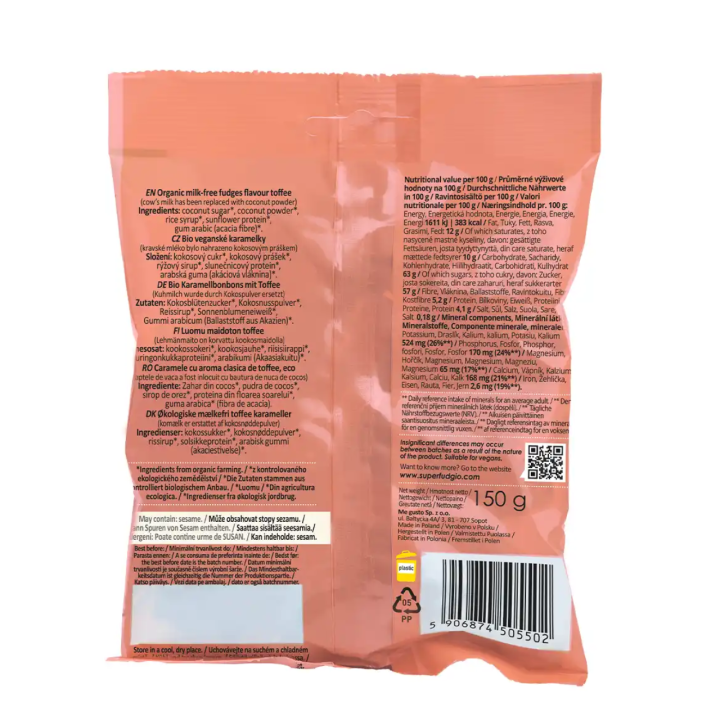 Organic vegetable sweets "Karvute" Toffee flavour, 150g, SUPER FUDGIO