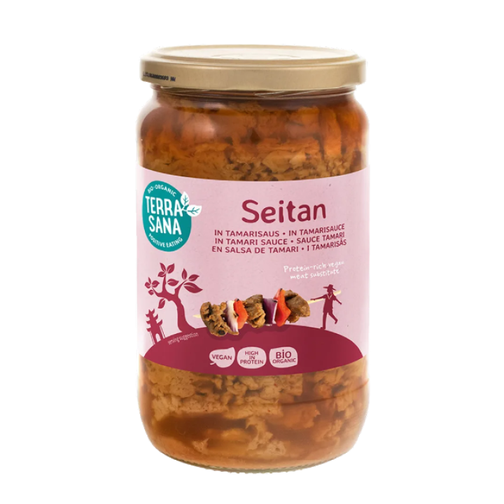 Organic seitan pieces in tamari sauce, 350 g, TERRASANA