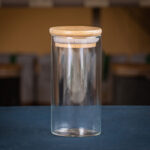 Glass container (5,5×11 cm, approx. 0,2 l) for bulk products with bamboo lid