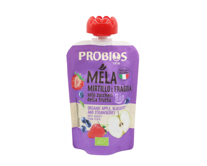 organicheskoe-yablochnoe-chernichnoe-i-klubnichnoe-pyure-bez-dobavleniya-sakhara-100g-probios Органическое яблочное, черничное и клубничное пюре без добавления сахара, 100 г., Probios — изображение 1