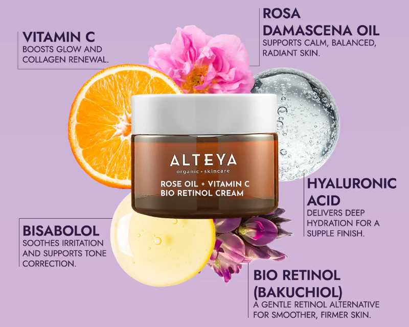 Luminous Rose Bio Retinol Органический крем для лица Масло розы + витамин C Alteya, 50 мл — изображение 3